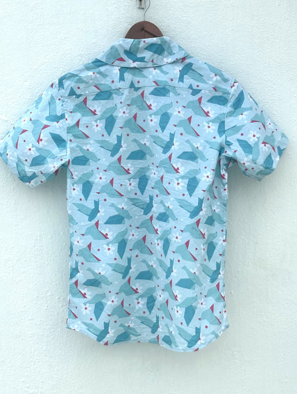 Blue origami print shirt