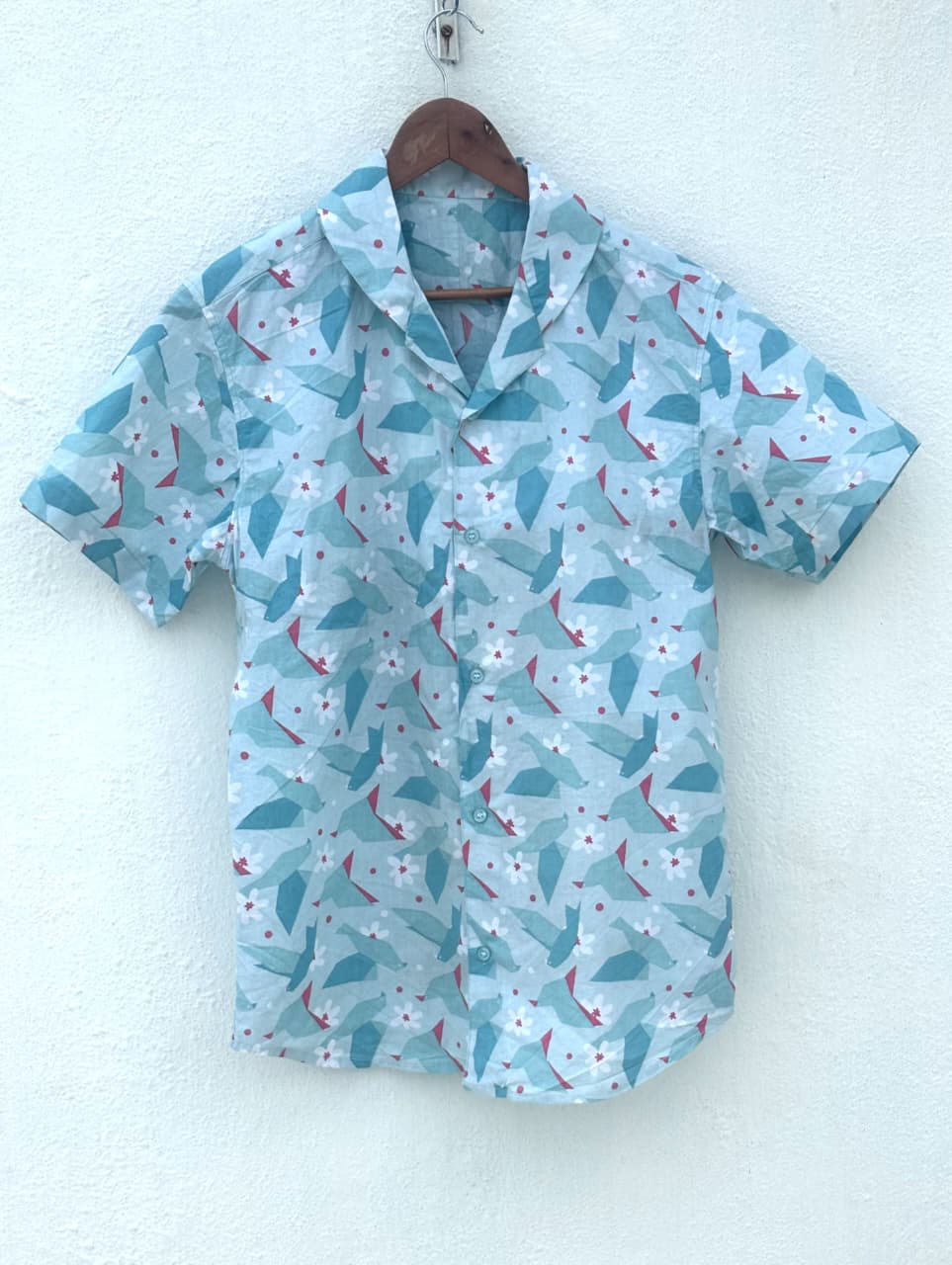 Blue origami print shirt